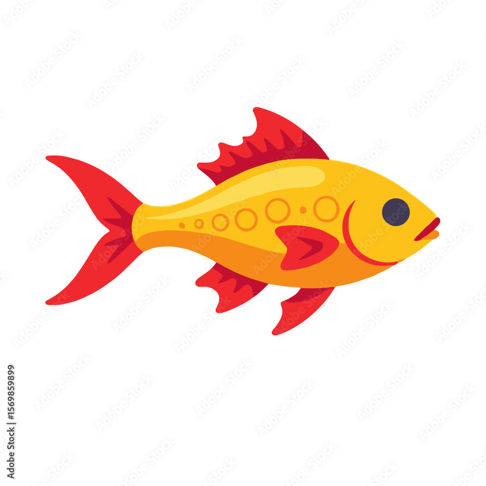 Fototapeta premium Cartoon Goldfish Illustration-Bright and Colorful Fish Design-Playful Aquatic Animal Art-Cute Fish Graphic for Kids-Freshwater Fish Clipart-Swimming Fish Image