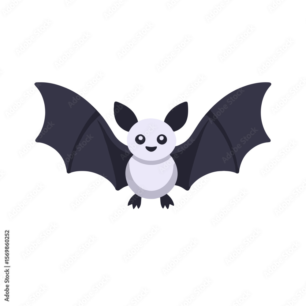 Obraz premium Cute Cartoon Bat Illustration for Halloween - Spooky Bat Image - Bat Clipart for Halloween Designs - Kawaii Bat Vector for Kids - Halloween Bat Graphic