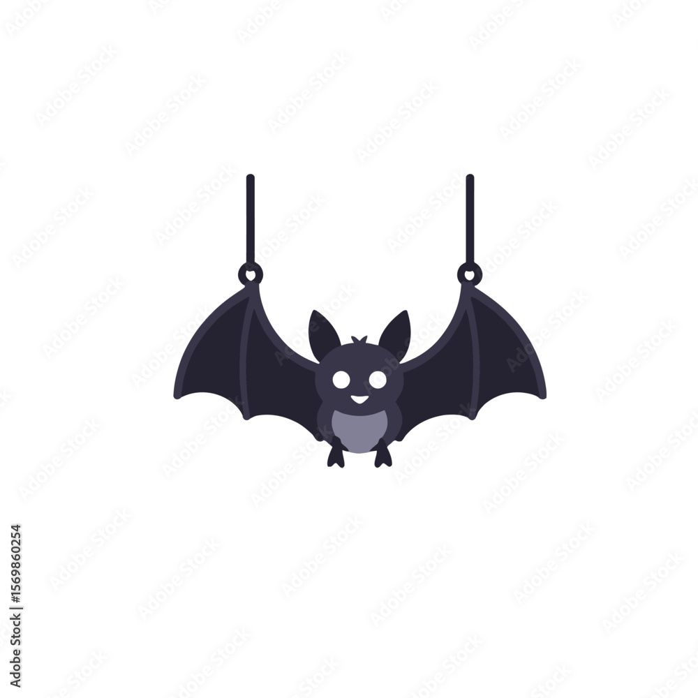 Obraz premium Cute Cartoon Bat Hanging Decoration - Spooky Halloween Decor Idea - Whimsical Holiday Illustration - Bat Ornament for Festive Occasions - Fun Graphic Design