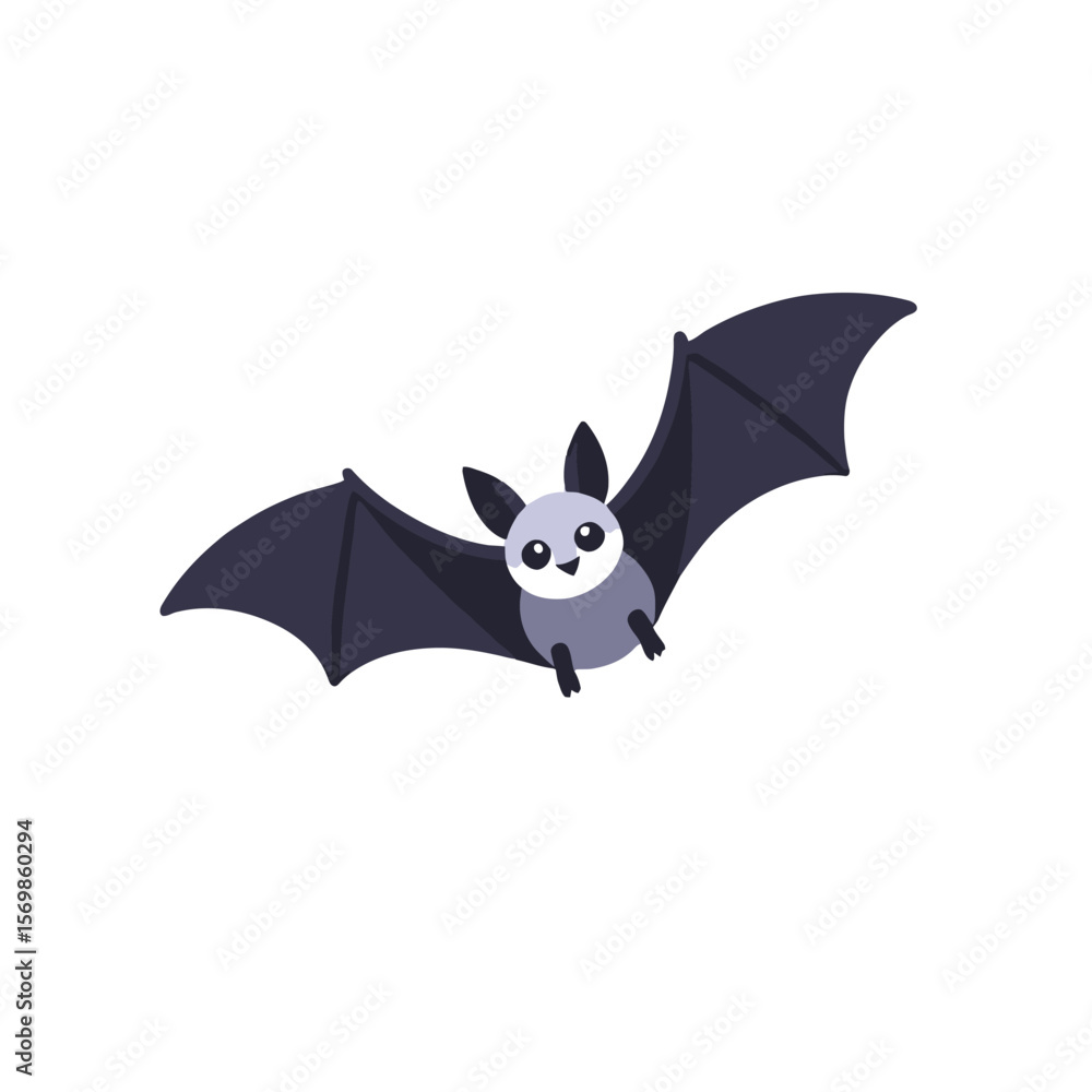 Obraz premium Cute Cartoon Bat for Halloween Decorations- Spooky Season Vector Illustration- Perfect for Kids Crafts and Festive Designs- Flying Bat Clipart Image
