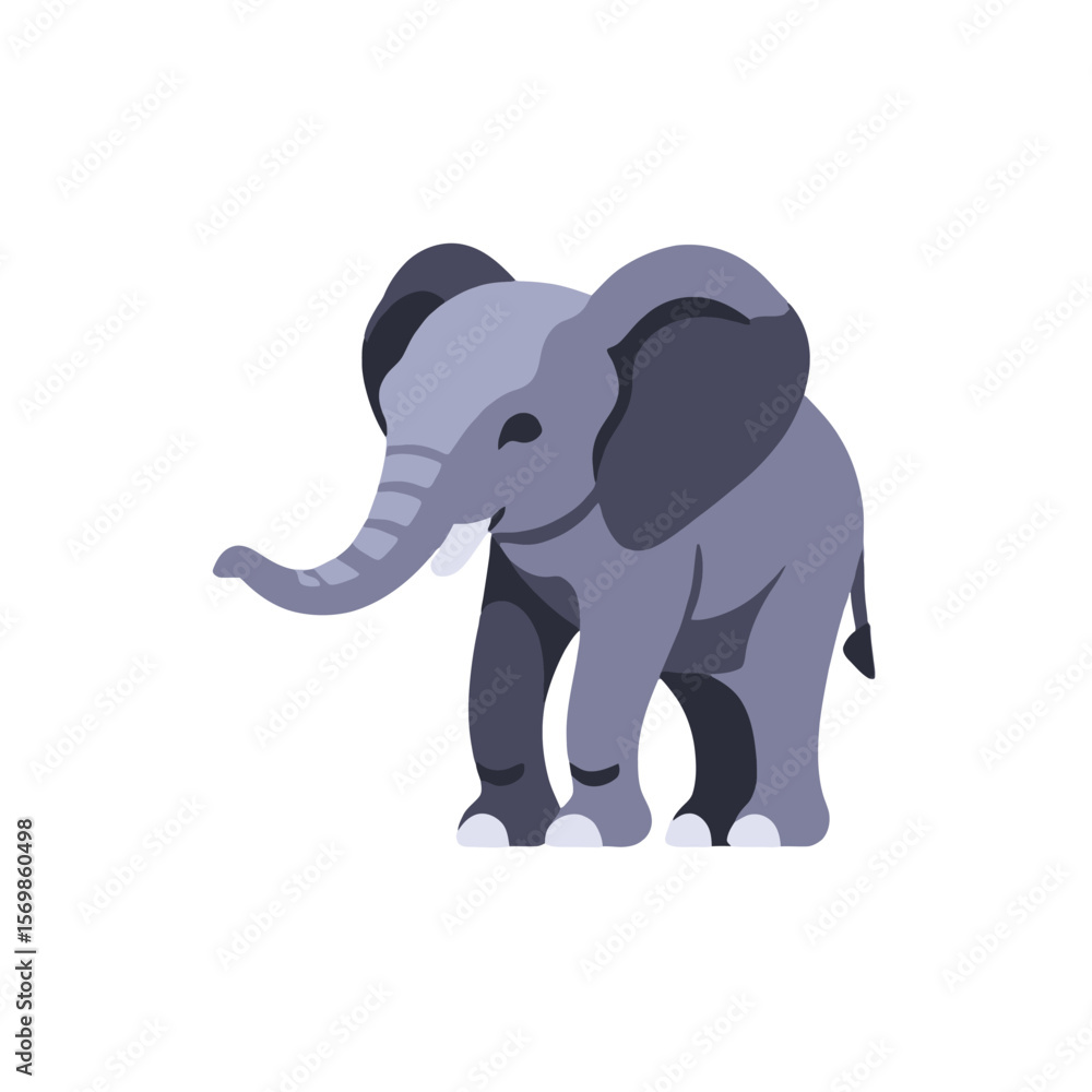 Obraz premium Cute Cartoon Elephant Illustration-Adorable Animal Clipart for Kids-Playful Elephant Graphic Design-Perfect for Children's Books-Smiling Baby Elephant Vector Art