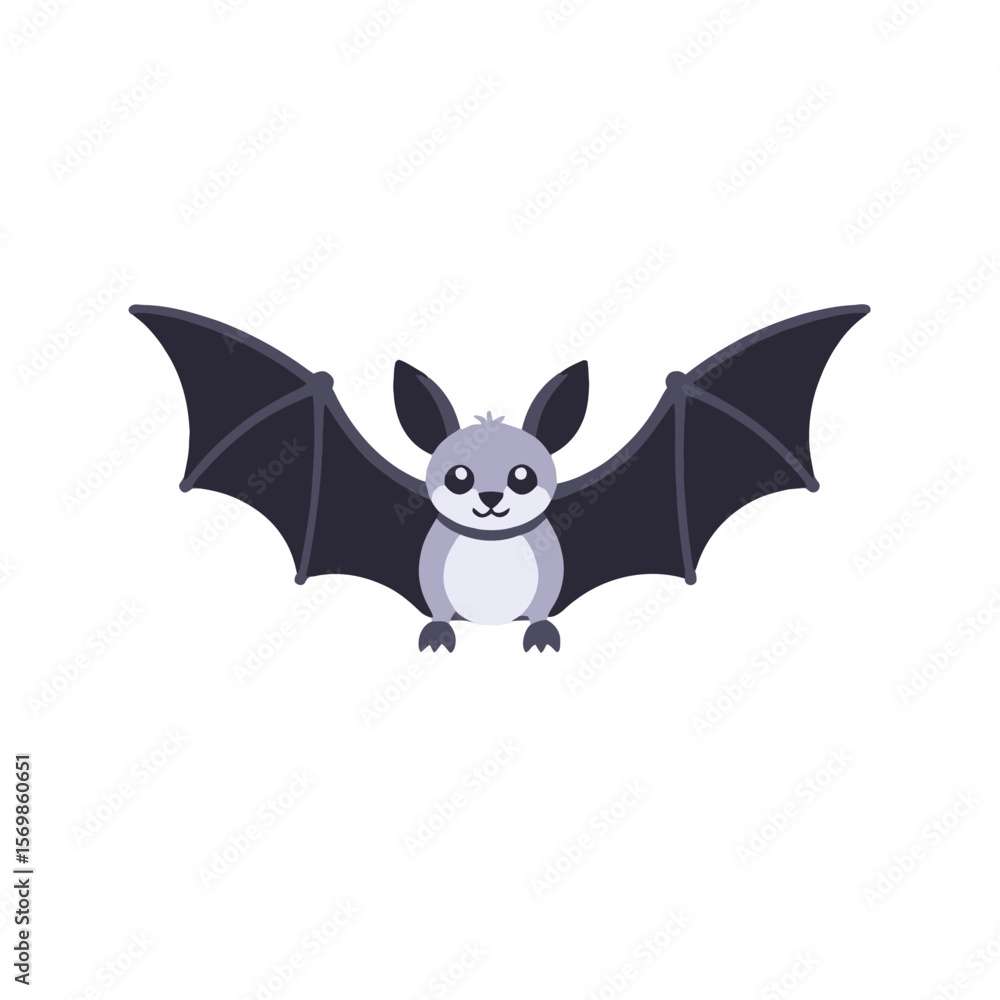 Obraz premium Cute Cartoon Bat for Halloween - Spooky but Adorable Animal Illustration - Perfect for Kids Crafts and Decorations - Halloween Theme Flying Mammal Clipart