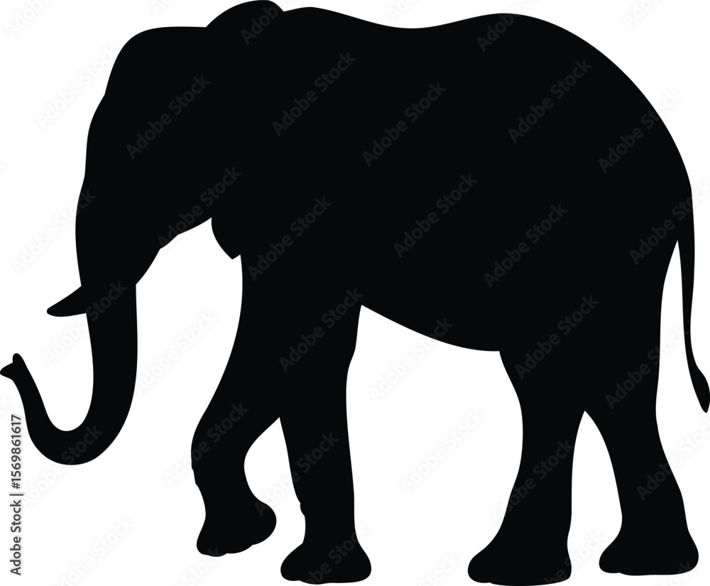 Fototapeta premium Elephant Silhouette Walking in Side Profile Vector Illustration of Wild Animal for Safari and Nature Themes