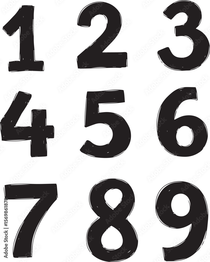 Hand-Drawn Numbers Set with Sketchy Font Style Hand-Drawn Numbers Set with Sketchy Font Style
