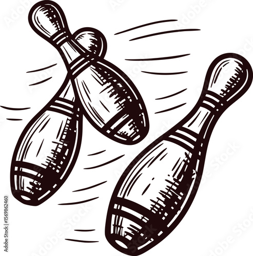 Hand drawn sketch of juggling clubs in motion isolated on white background vintage engraved illustration