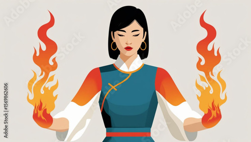 Woman with Flaming Hands fire