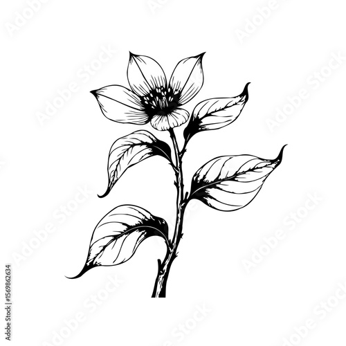 Detailed botanical illustration of a flowering plant with intricate details for natural design projects and artful decorations
