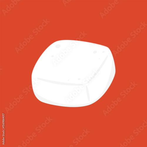 White Tofu vector. Tofu cartoon style isolated on red background. Vegetarian nutrition, healthy food.