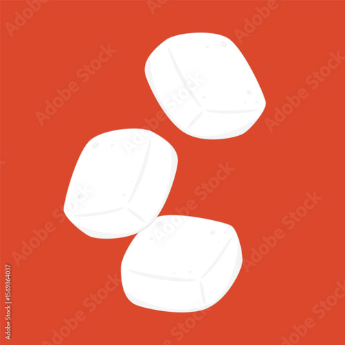White Tofu vector. Tofu cartoon style isolated on red background. Vegetarian nutrition, healthy food.