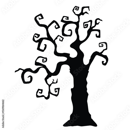 Halloween vector scary tree isolated on white background. Halloween hand drawn dead tree.