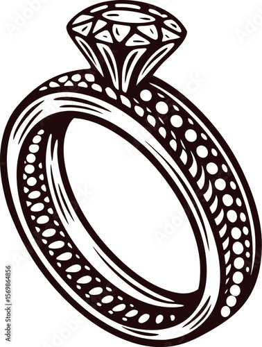 Elegant vintage diamond engagement ring illustration with intricate details and classic gemstone setting