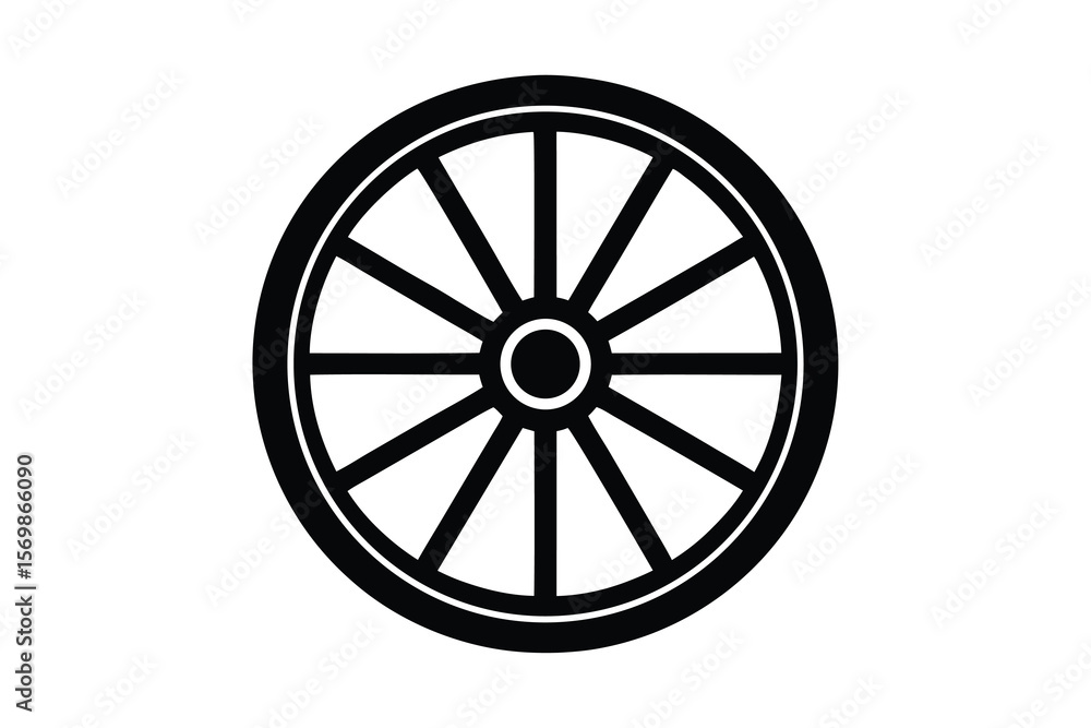 Obraz premium Classic wagon wheel with spokes and rim silhouette