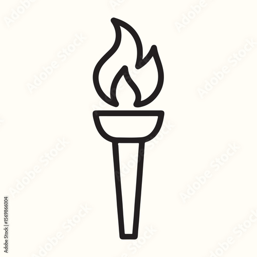 Flaming Olympic torch and burning wax candle vector icons illustrate the hot symbol of light and sport