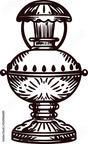 Hand drawn vintage metal samovar isolated on white decorative engraved illustration with traditional details