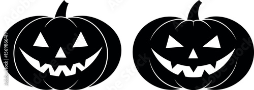 Two spooky jackolanterns isolated on white background