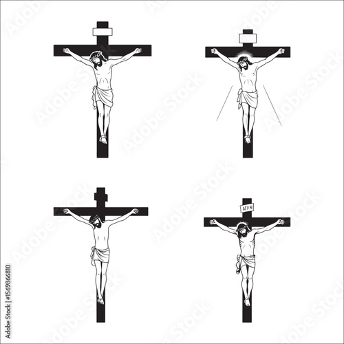 Jesus Christ Crucifixion and Cross Silhouette Vector Set Religious Faith & Easter Symbols
Black Cross & Crucifix Icons Collection Christian Religion, Faith, and Spiritual Art
Holy Crosses and Jesus