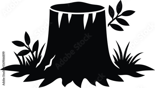 tree stump with leaves and grass illustration art