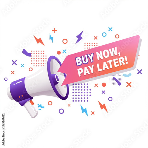 Buy Now Pay Later Marketing Message on Megaphone Vector Illustration