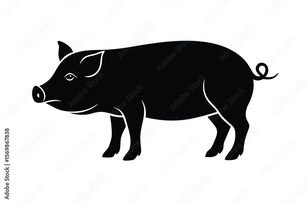 Fototapeta premium A black silhouette of a pig standing on a white background