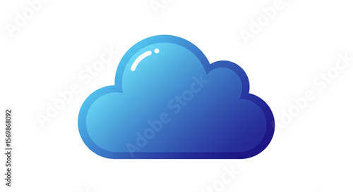 A single blue cloud with a glossy highlight isolated on a white background in a simple illustration