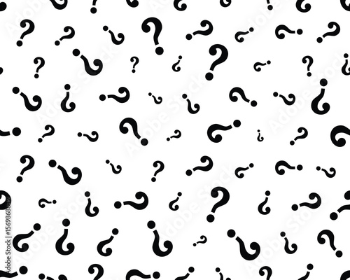 Black question mark on a white background, seamless pattern	
