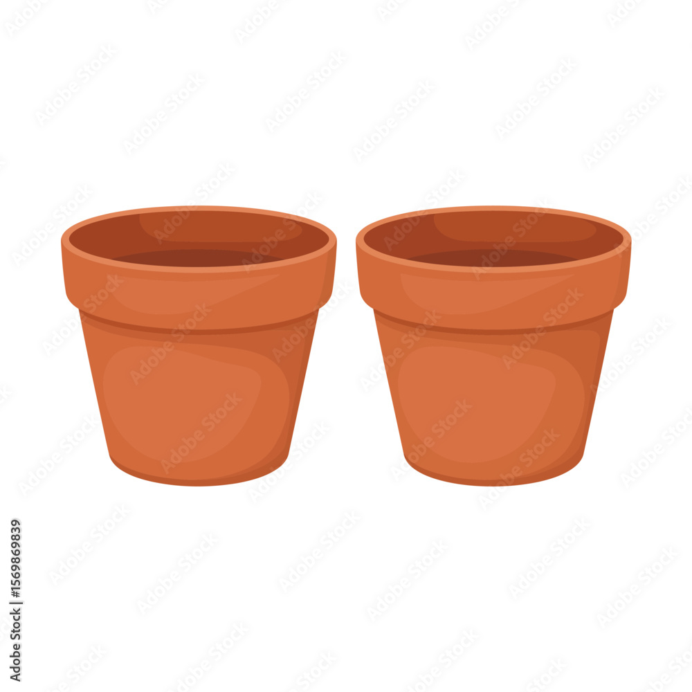 Two empty terracotta clay pots isolated on a white background for gardening Two empty terracotta clay pots isolated on a white background for gardening