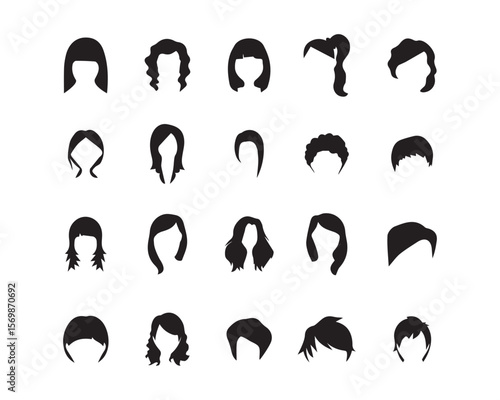 set of women hair. collection of women's hairstyles of various forms. Set of female haircuts and hairstyles