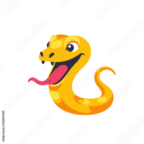Cute Cartoon Snake Illustration - Happy Reptile Character with Tongue Out - Yellow Snake Image for Kids and Animal Lovers