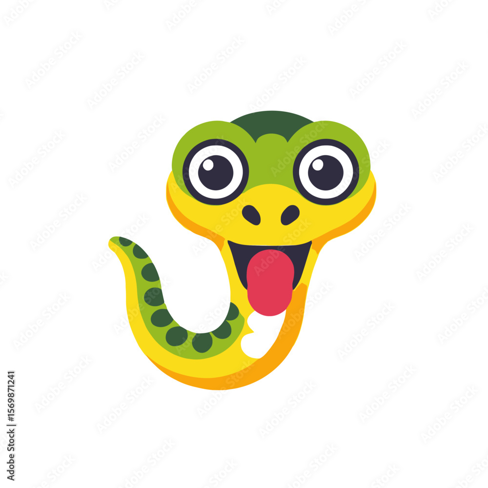 Fototapeta premium Cute Cartoon Snake Image-Smiling Snake Illustration-Green and Yellow Snake-Fun Animal Graphic-Adorable Snake Character for Kids-Reptile Illustration