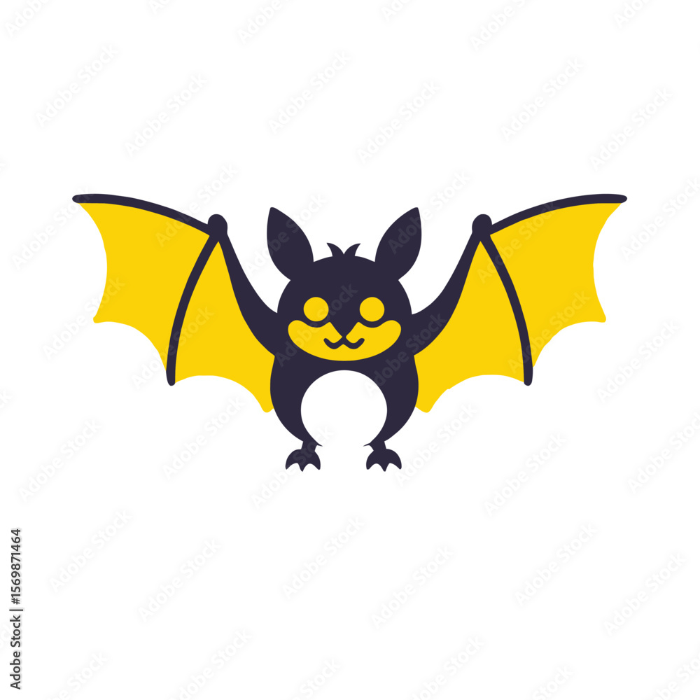 Obraz premium Cute Halloween Bat Illustration - Cartoon Bat with Yellow Wings - Spooky and Fun Halloween Design - Perfect for Kids and Holiday Decorations