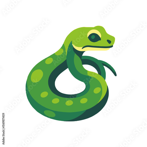 Cute Green Snake Illustration-Cartoon Snake Image-Reptile with Spots Design-Animal Character Artwork-Vector Graphics of Green Snake-Isolated on white background