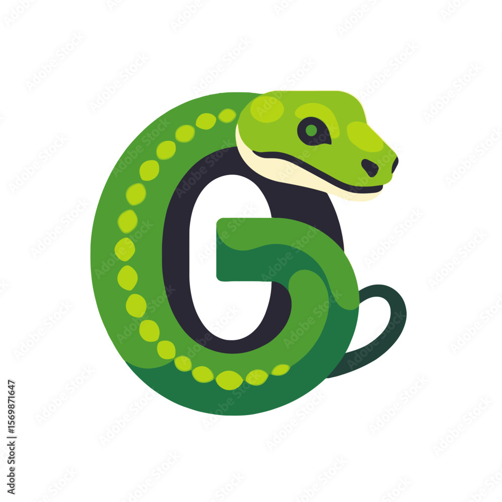 Naklejka premium Green Snake Letter G Illustration-Stylized Alphabet Design with Snake Theme-Educational Animal Graphics-Creative Lettering for Kids-Logo Design Idea