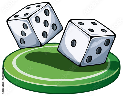 Dice on green background, gambling concept 