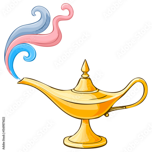 Magic genie lamp cartoon illustration