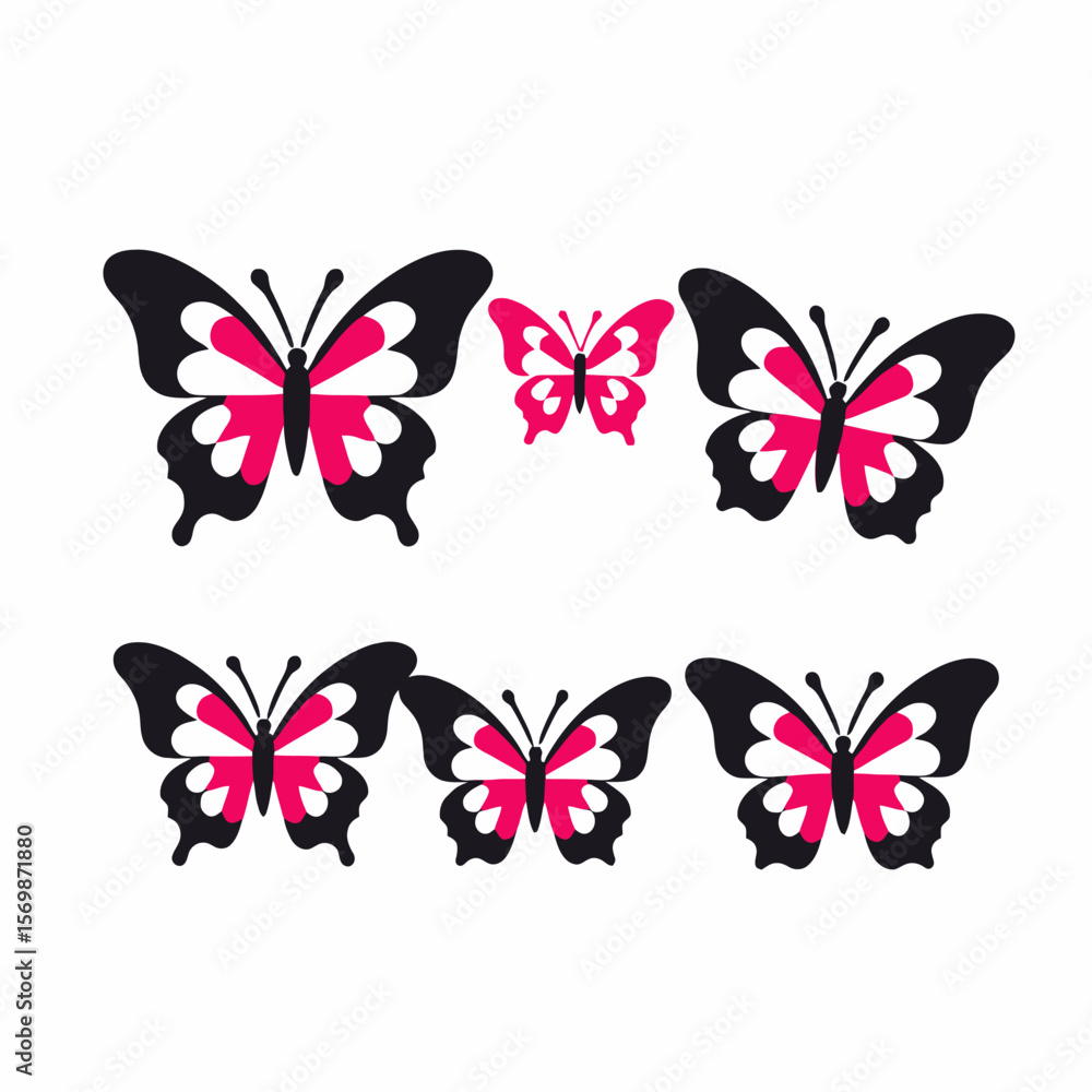 Fototapeta premium Pink & Black Butterfly Clipart-Butterfly Vector Graphics-Cute Insect Illustration-Butterfly Design Element-Butterfly Silhouette Art-Vector Butterfly Set