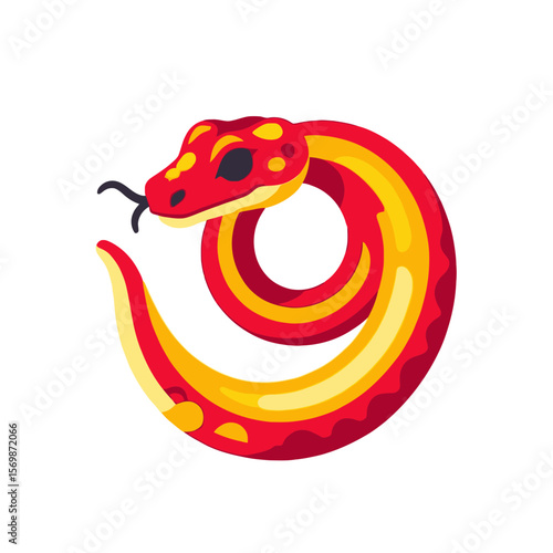Vibrant Red and Yellow Snake Illustration-Cute Cartoon Snake with forked tongue-Isolated vector image of a colorful snake-Graphic design element for reptile enthusiasts