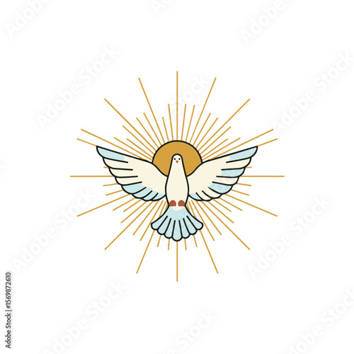 Holy Spirit in the form of a dove with diverging rays, stylized Christian iconography, vector image isolated on transparent background