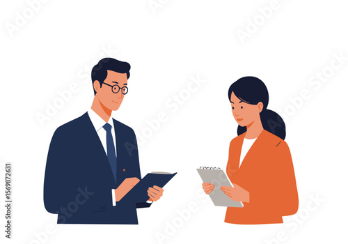 Two people with partnership, vector image isolated on transparent background