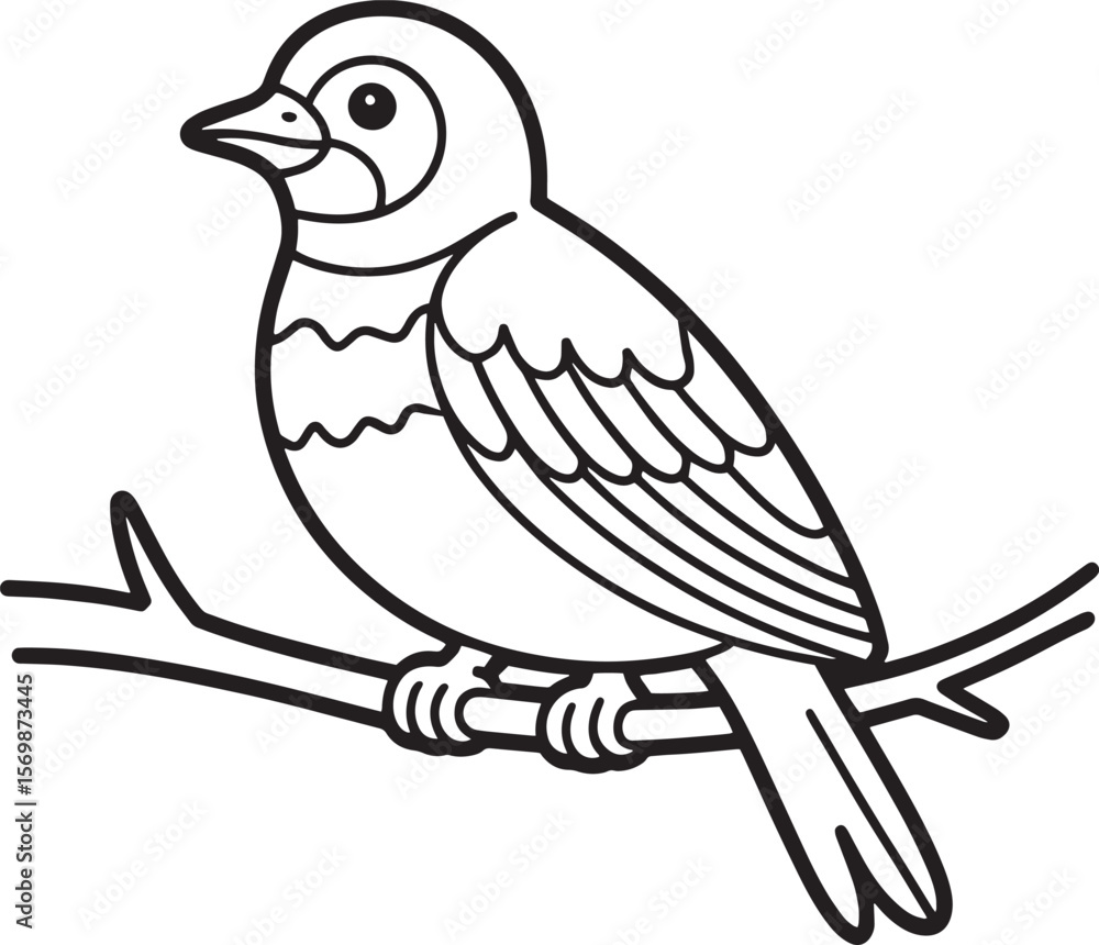 Obraz premium A simple black and white illustration of a bird perched on a branch outline