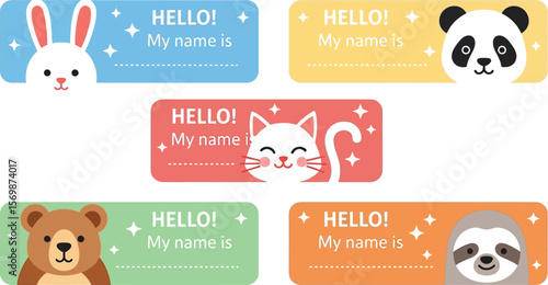 Cute animal name tag labels for kids school supplies personalized sticker bunny panda cat bear sloth