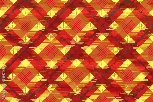 Abstract Textured Plaid Pattern in Red Orange and Yellow Hues