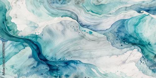 Top view on blue and white ocean wave background. Water  ocean wave white and soft blue aqua, teal and marble texture.

