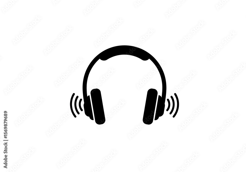 A minimalist black and white illustration of headphones with sound waves emanating from the speakers A minimalist black and white illustration of headphones with sound waves emanating from the speakers