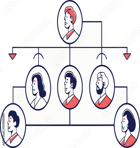 Illustration of a family tree diagram with various family members connected by lines and circles design