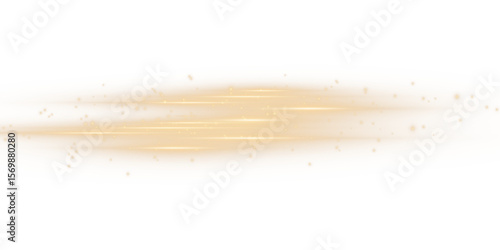 Light effect of movement of golden neon lines. Horizontal lines. Speed ​​effect on a transparent background. Lines of light, speed and movement.PNG