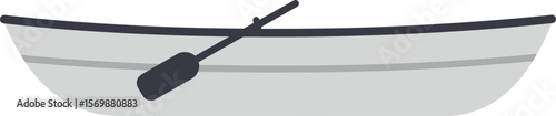 A small, white rowboat with an oar, ready for water travel.