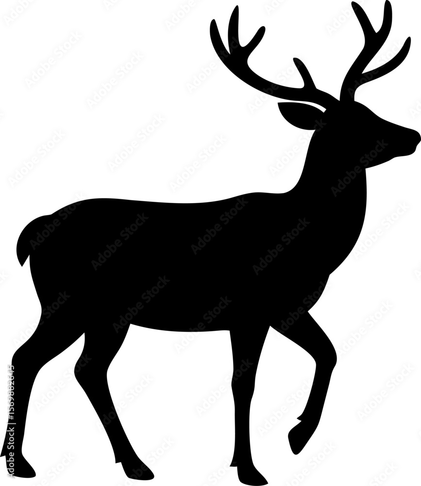 Fototapeta premium Elegant Deer Stag Silhouette Vector Illustration in Black and White Style