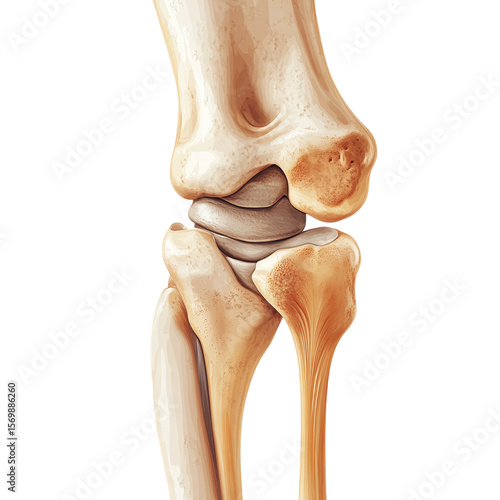 Anatomy illustration of knee joint with pain points, isolated on transparent background