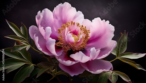 the flower depicted is a tree peony paeonia suffruticosa tree peonies are renowned for their expansive and ostentatious blooms as well as their sturdy stems