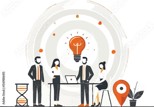 Business team brainstorming innovative ideas and solutions around a creative concept